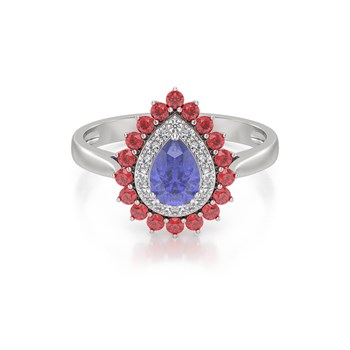 Bague ADEN Or 585 Blanc Tanzanite Rubis et diamants 3.15grs
