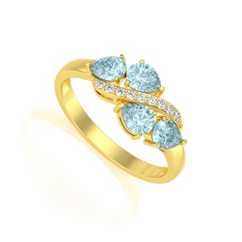 Bague ADEN Or 585 Jaune Aigue-Marine et diamants 2.414grs