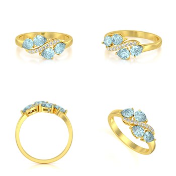 Bague ADEN Or 585 Jaune Aigue-Marine et diamants 2.414grs