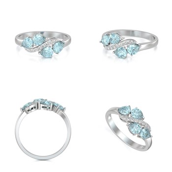 Bague ADEN Or 585 Blanc Aigue-Marine et diamants 2.414grs