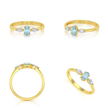 Bague ADEN Or 585 Jaune Aigue-Marine et diamants 1.604grs