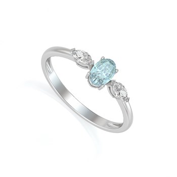Bague ADEN Or 585 Blanc Aigue-Marine et diamants 1.604grs