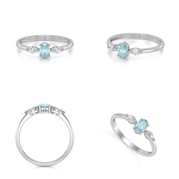 Bague ADEN Or 585 Blanc Aigue-Marine et diamants 1.604grs