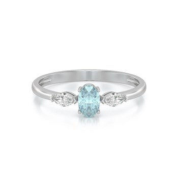 Bague ADEN Or 585 Blanc Aigue-Marine et diamants 1.604grs