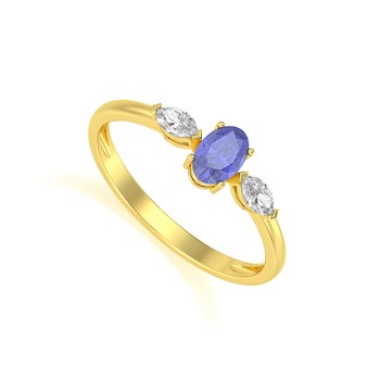 Bague ADEN Or 585 Jaune Tanzanite et diamants 1.604grs