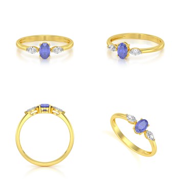 Bague ADEN Or 585 Jaune Tanzanite et diamants 1.604grs