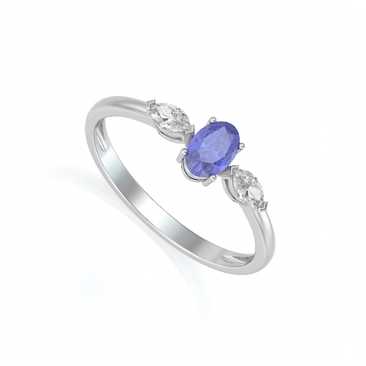 Bague ADEN Or 585 Blanc Tanzanite et diamants 1.604grs