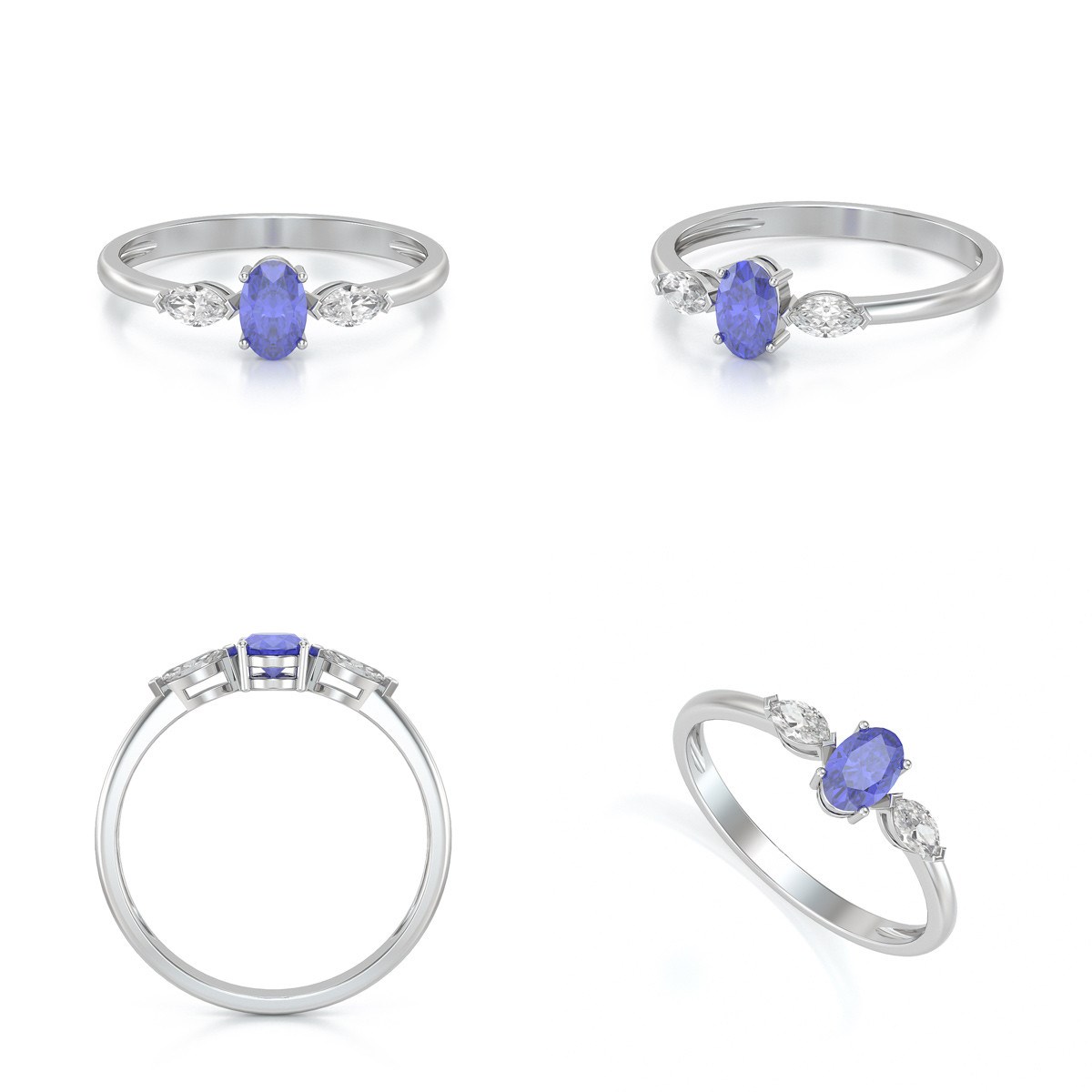 Bague ADEN Or 585 Blanc Tanzanite et diamants 1.604grs - vue 2