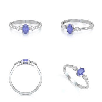 Bague ADEN Or 585 Blanc Tanzanite et diamants 1.604grs