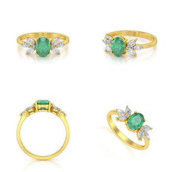 Bague ADEN Or 585 Jaune Emeraude et diamants 1.938grs