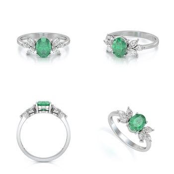 Bague ADEN Or 585 Blanc Emeraude et diamants 1.938grs