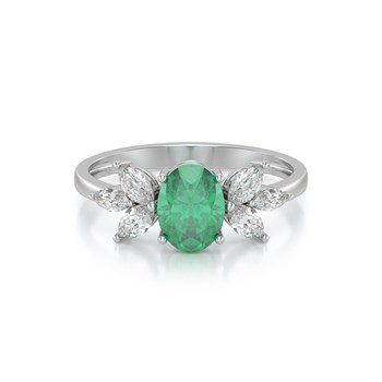 Bague ADEN Or 585 Blanc Emeraude et diamants 1.938grs