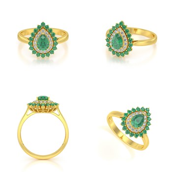 Bague ADEN Or 585 Jaune Emeraude et diamants 3.15grs