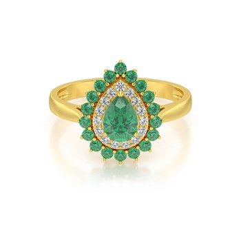 Bague ADEN Or 585 Jaune Emeraude et diamants 3.15grs