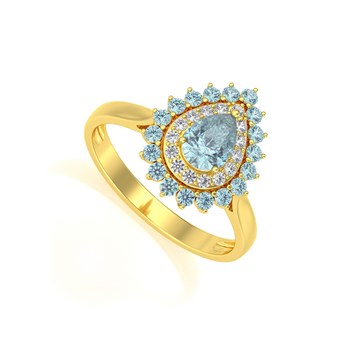 Bague ADEN Or 585 Jaune Aigue-Marine et diamants 3.15grs