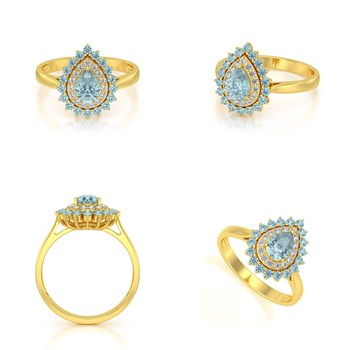 Bague ADEN Or 585 Jaune Aigue-Marine et diamants 3.15grs