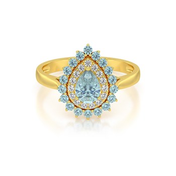 Bague ADEN Or 585 Jaune Aigue-Marine et diamants 3.15grs