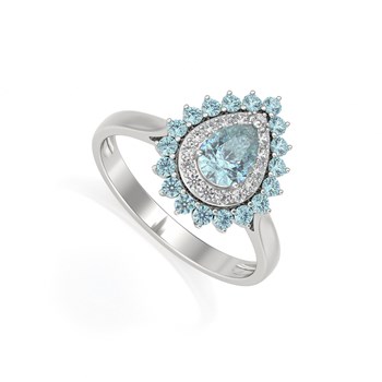 Bague ADEN Or 585 Blanc Aigue-Marine et diamants 3.15grs