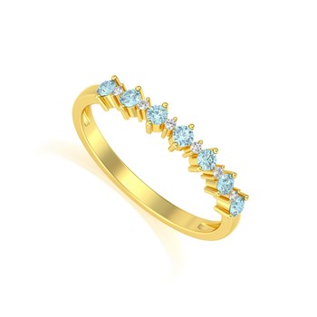Bague ADEN Or 585 Jaune Aigue-Marine et diamants 1.7grs