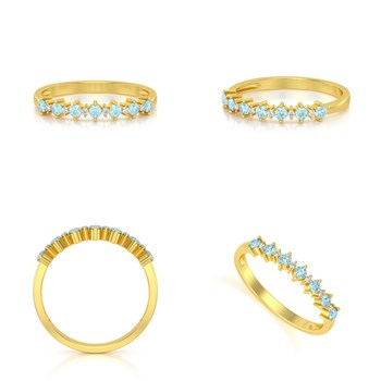 Bague ADEN Or 585 Jaune Aigue-Marine et diamants 1.7grs