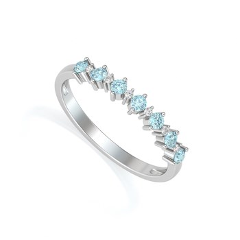 Bague ADEN Or 585 Blanc Aigue-Marine et diamants 1.7grs