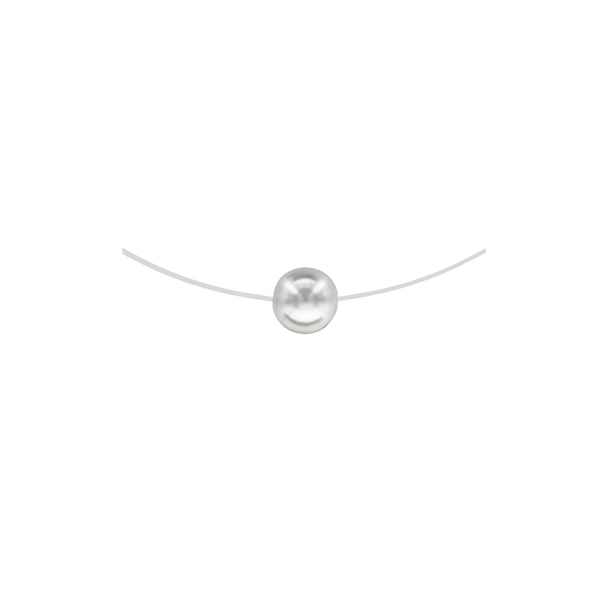 Collier Fil nylon - Perle blanche - 8mm