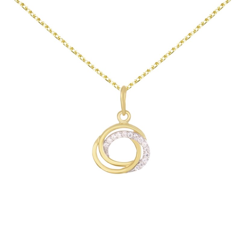 Collier - Pendentif Or Jaune Anneaux Enlacés Sertis de Zirconiums - Chaine Dorée Offerte