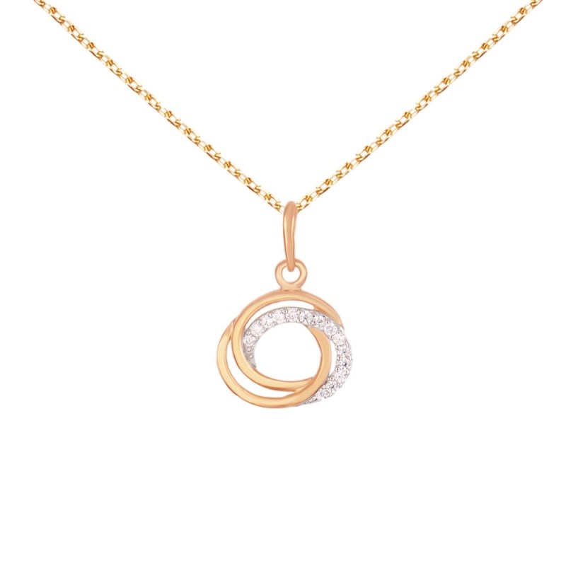 Collier - Pendentif Or Rose Anneaux Enlacés Sertis de Zirconiums - Chaine Dorée Rose Offerte