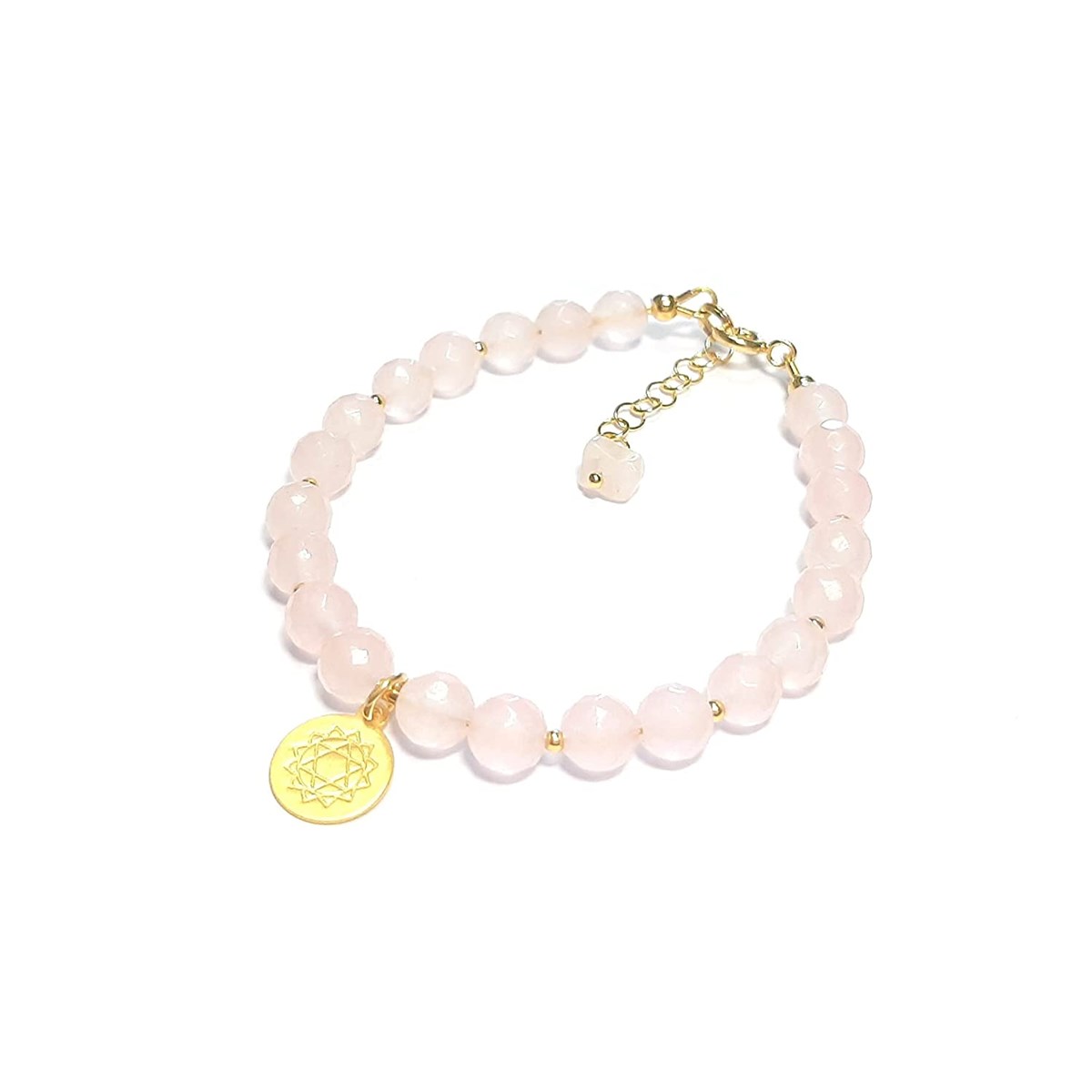 Bracelet Quartz Rose Chakra Anahata Argent 925 Doré