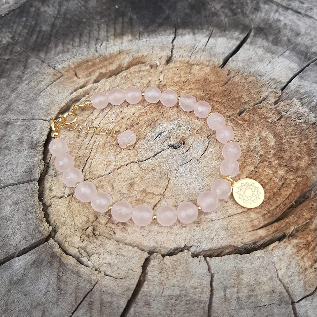 Bracelet Quartz Rose Chakra Anahata Argent 925 Doré - vue 2