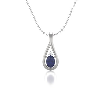 Collier Or Blanc Pendentif Saphir & Diamant - Fête des Mères Précieuse | Aden