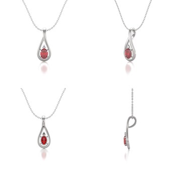 Collier Pendentif ADEN Or 585 Blanc Rubis et Diamant Chaine Or 585 incluse 1.85grs