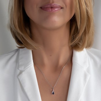 Collier Pendentif ADEN Or 585 Blanc Saphir et Diamants Chaine Or 585 incluse 0.75grs