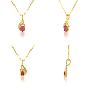 Collier Pendentif ADEN Or 585 Jaune Rubis et Diamants Chaine Or 585 incluse 0.75grs