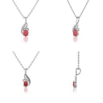 Collier Pendentif ADEN Or 585 Blanc Rubis et Diamants Chaine Or 585 incluse 0.75grs