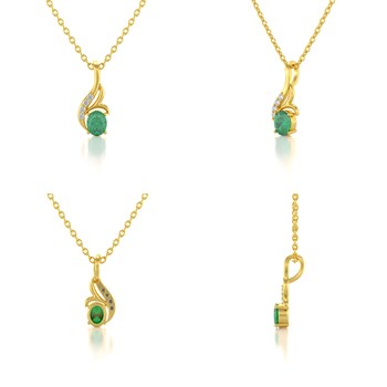 Collier Pendentif ADEN Or 585 Jaune Emeraude et Diamants Chaine Or 585 incluse 0.75grs