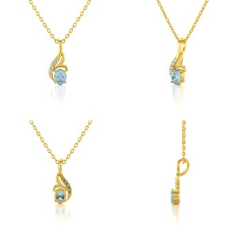 Collier Pendentif ADEN Or 585 Jaune Aigue-Marine et Diamants Chaine Or 585 incluse 0.75grs