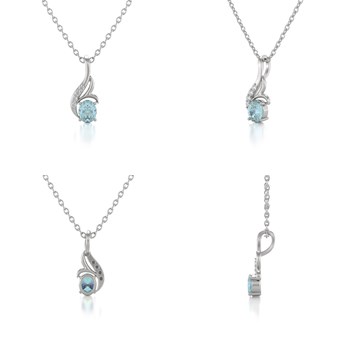 Collier Pendentif ADEN Or 585 Blanc Aigue-Marine et Diamants Chaine Or 585 incluse 0.75grs
