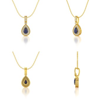 Collier Pendentif ADEN Or 585 Jaune Saphir et Diamants Chaine Or 585 incluse 1.55grs