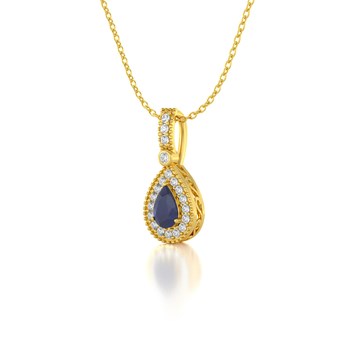 Collier Pendentif ADEN Or 585 Jaune Saphir et Diamants Chaine Or 585 incluse 1.55grs