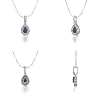 Collier Pendentif ADEN Or 585 Blanc Saphir et Diamants Chaine Or 585 incluse 1.55grs