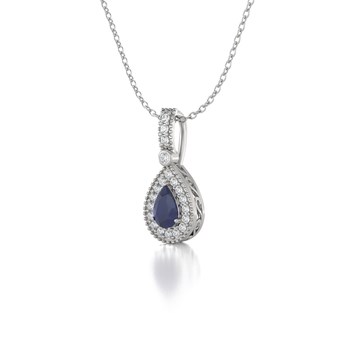 Collier Pendentif ADEN Or 585 Blanc Saphir et Diamants Chaine Or 585 incluse 1.55grs