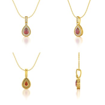 Collier Pendentif ADEN Or 585 Jaune Rubis et Diamants Chaine Or 585 incluse 1.55grs