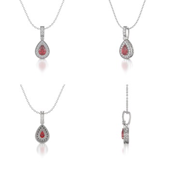 Collier Pendentif Or Blanc Rubis et Diamants Chaine Or incluse 1.55grs