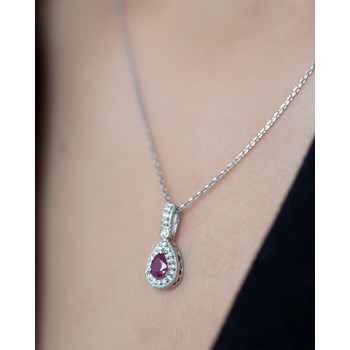 Collier Pendentif Or Blanc Rubis et Diamants Chaine Or incluse 1.55grs