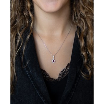 Collier Pendentif Or Blanc Rubis et Diamants Chaine Or incluse 1.55grs