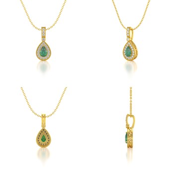 Collier Pendentif ADEN Or 585 Jaune Emeraude et Diamants Chaine Or 585 incluse 1.55grs