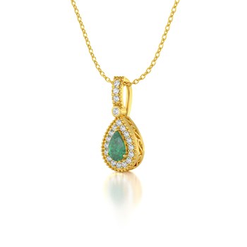 Collier Pendentif ADEN Or 585 Jaune Emeraude et Diamants Chaine Or 585 incluse 1.55grs