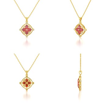 Médaillon Rubis & Diamants Or Jaune - Collier Fiançailles Chaine Incluse | Aden
