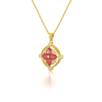 Médaillon Rubis & Diamants Or Jaune - Collier Fiançailles Chaine Incluse | Aden
